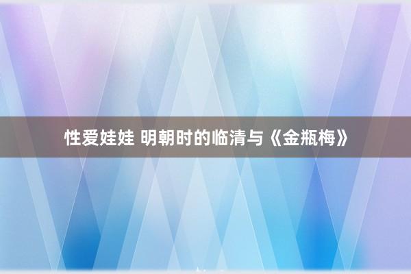 性爱娃娃 明朝时的临清与《金瓶梅》